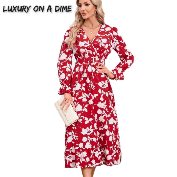Surplice Neck Tie Front Ruffle Hem Dress